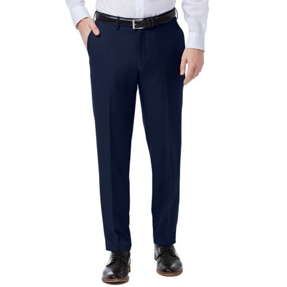 Haggar Men's 36W X 29L Straight Fit Performance Stretch Pants Blue Heather K1167